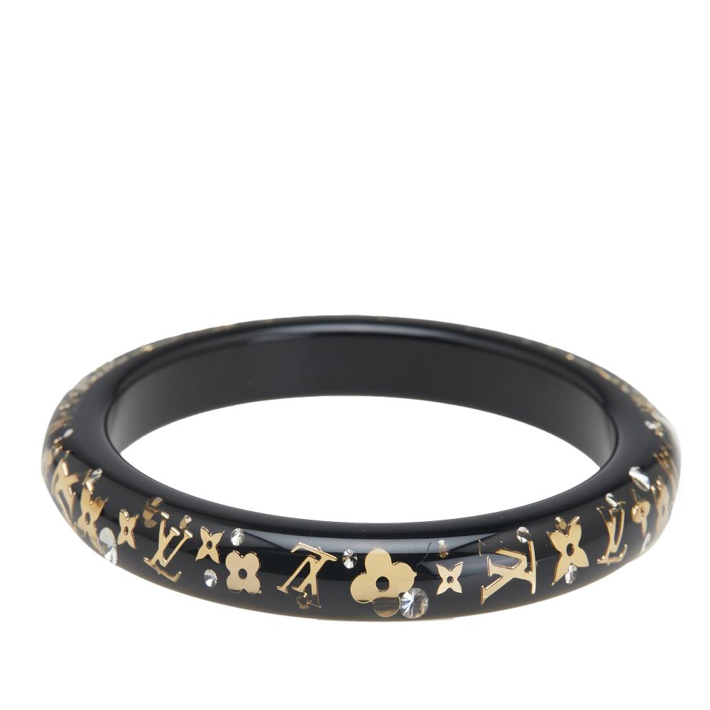Louis Vuitton AB Louis Vuitton Black Resin Plastic Narrow Monogram Inclusion Bangle France