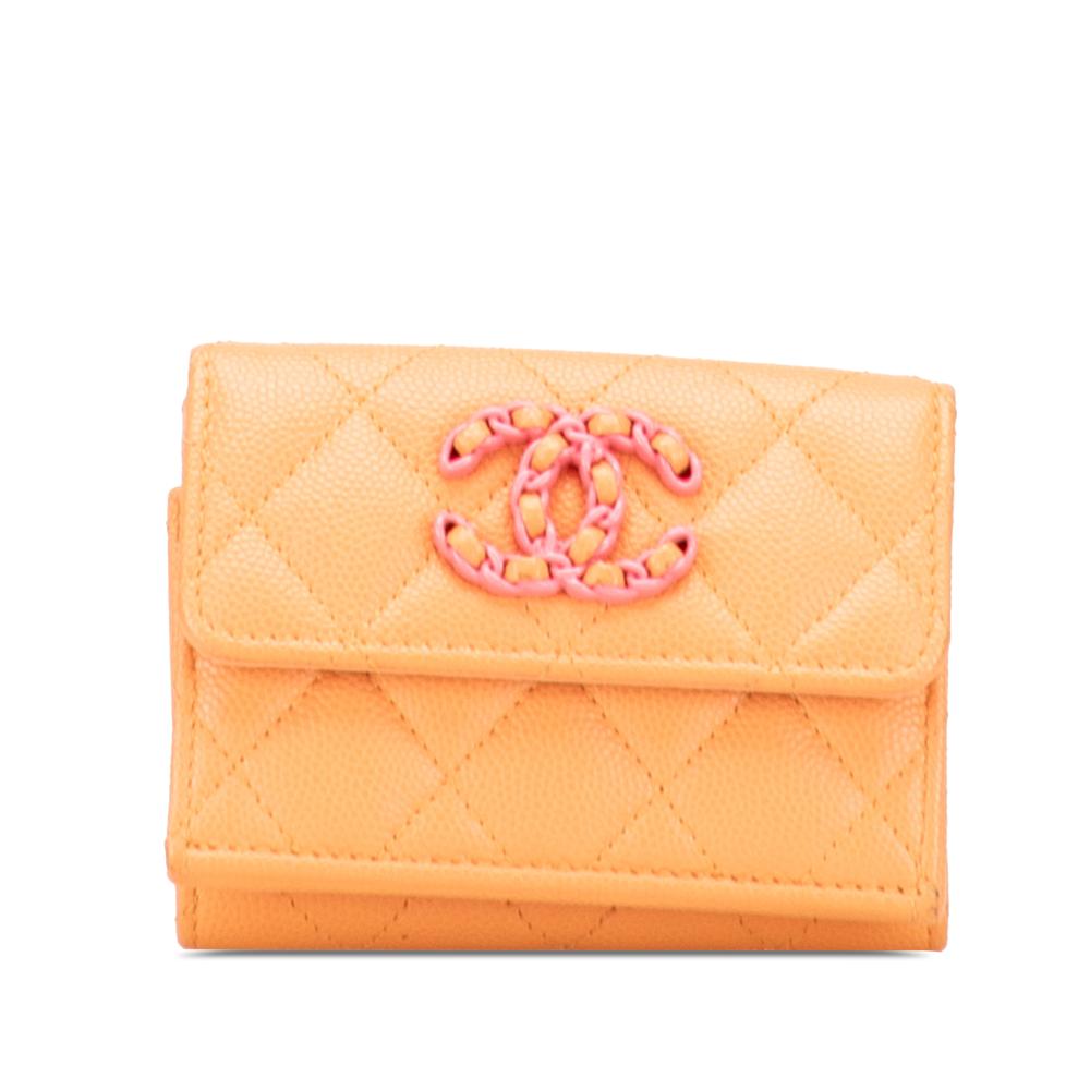 Chanel AB Chanel Orange Caviar Leather Leather Quilted Caviar 19 Compact Flap Wallet Spain