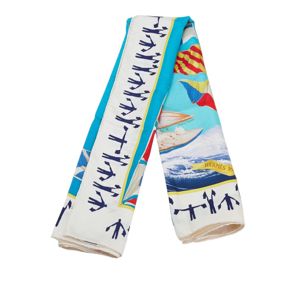 Hermès AB Hermès Blue Silk Fabric En Course Scarf France