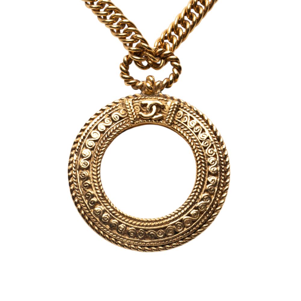 Chanel B Chanel Gold Gold Plated Metal Loupe Magnifying Glass Pendant Necklace France