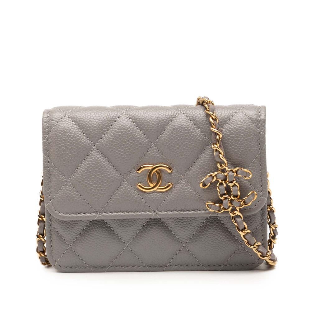 Chanel AB Chanel Gray Caviar Leather Leather CC Quilted Caviar Miss Coco Clutch With Chain Italy
