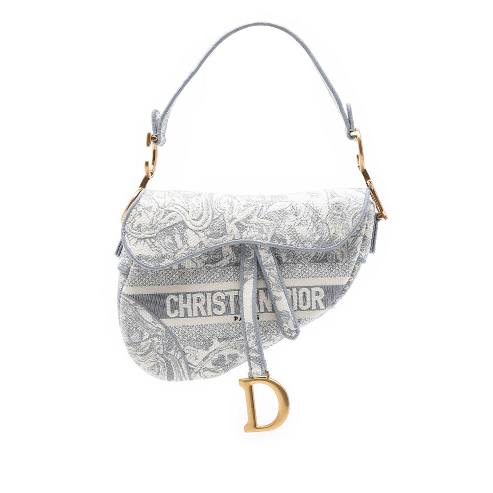 Christian Dior AB Dior Gray Canvas Fabric Embroidered Toile de Jouy Saddle Bag Italy