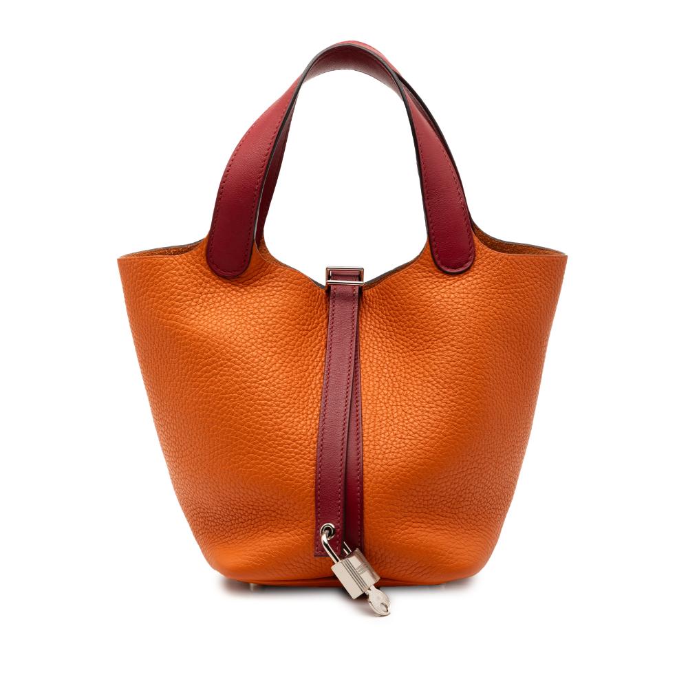 Hermès AB Hermès Orange with Red Dark Red Calf Leather Bicolor Clemence and Swift Picotin Lock 18 France