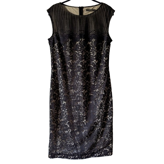 Esprit Black lace dress on cream background L