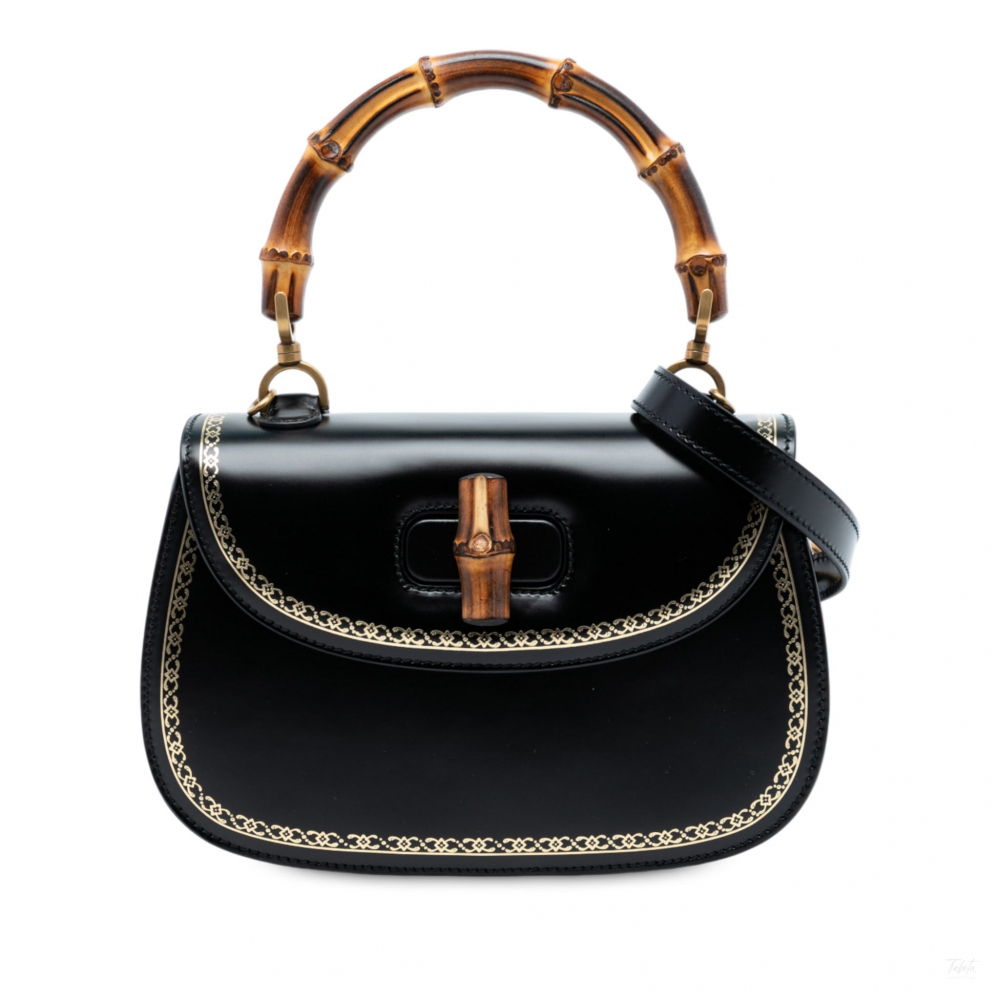 Gucci Bamboo Medium Leather Top-Handle Handbag Black
