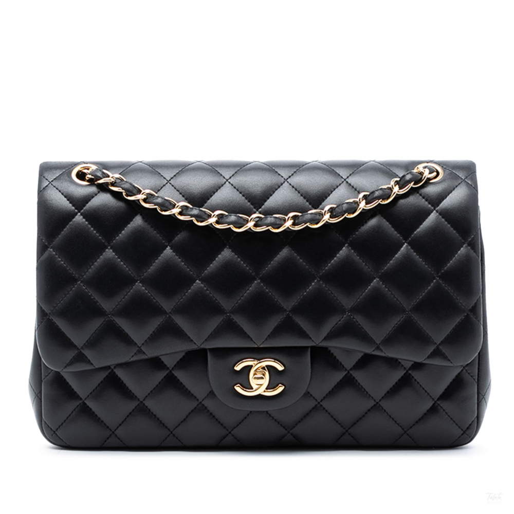 Chanel Classic Double Flap Jumbo Lambskin Leather Matelassè Handbag Black