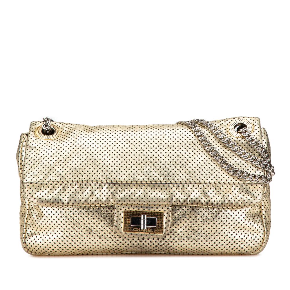 Chanel B Chanel Gold Light Gold Calf Leather Medium Perforated skin Reissue Drill Flap Italy