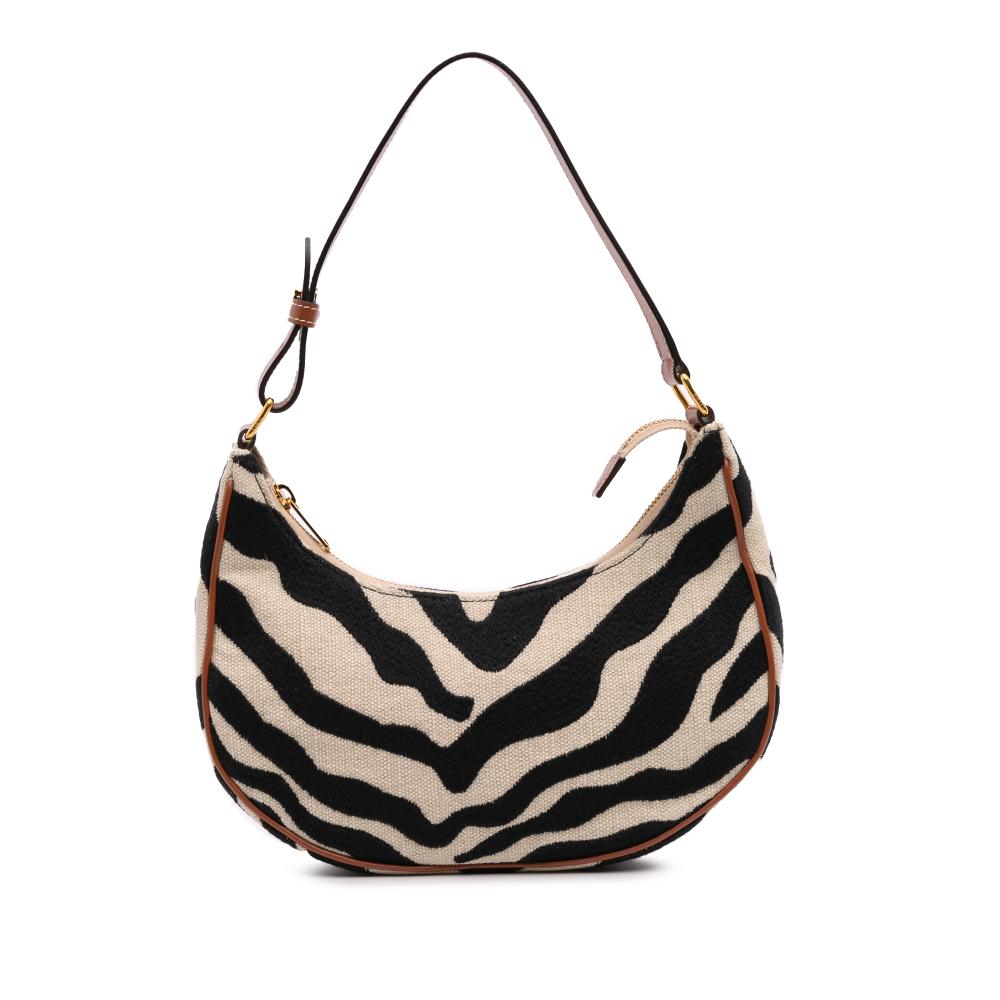 Celine B Celine Brown Beige Canvas Fabric Zebra Print Ava Shoulder Bag Italy