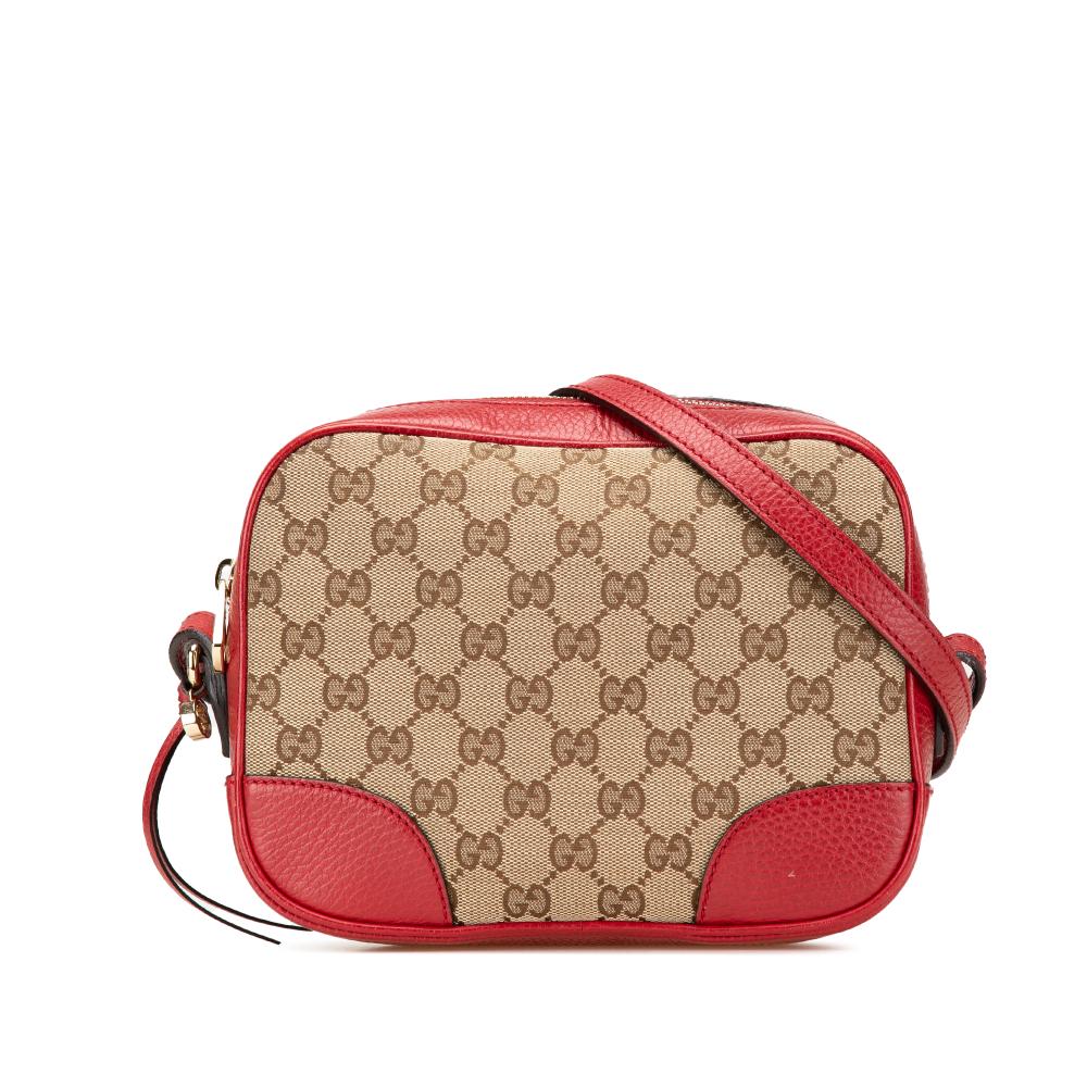Gucci AB Gucci Brown Beige with Red Canvas Fabric GG Bree Crossbody Italy