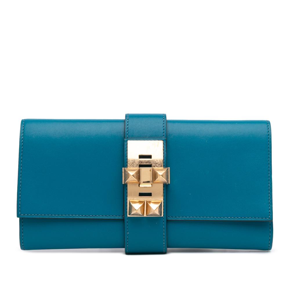 Hermès B Hermès Blue Peacock Calf Leather Tadelakt Medor Clutch 23 France