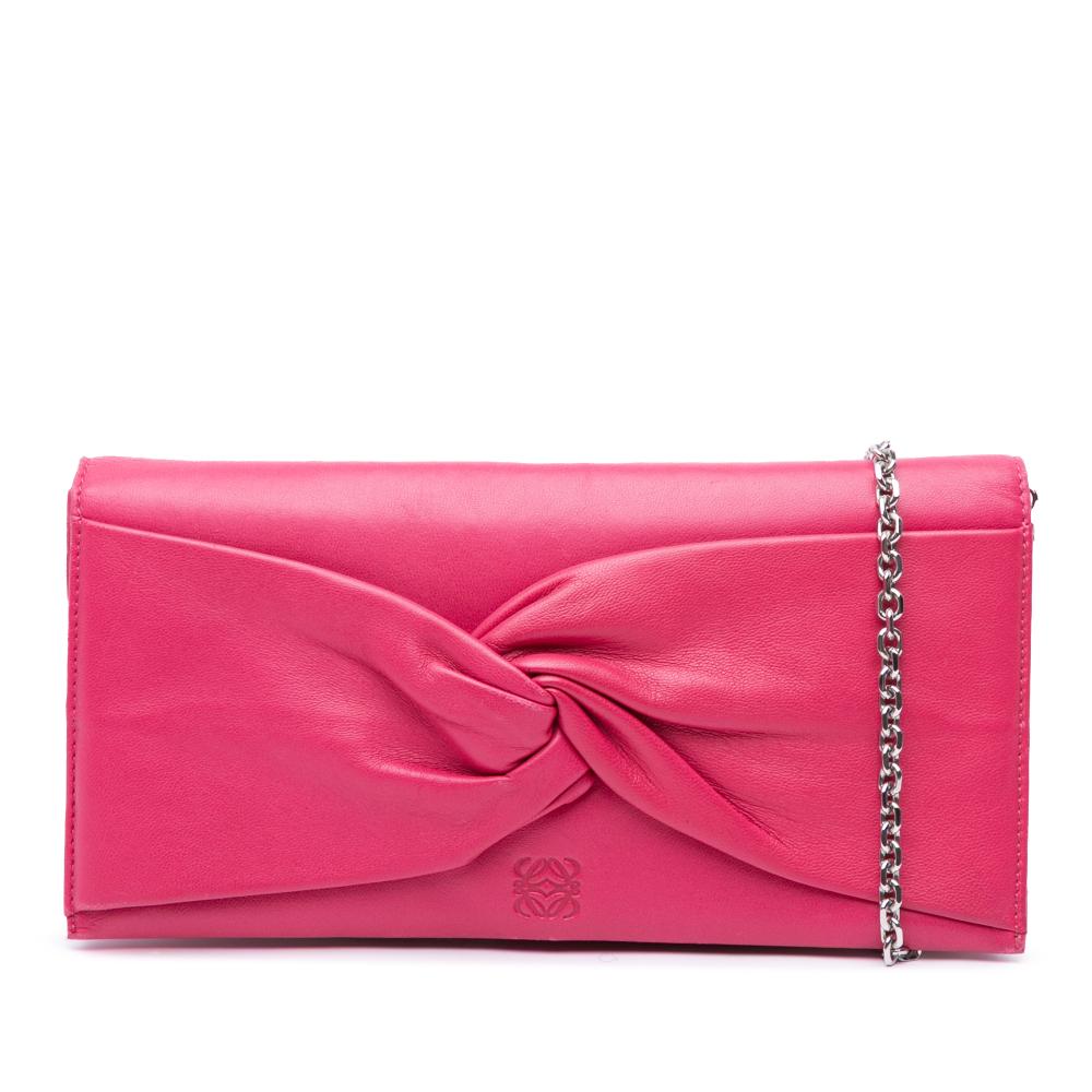 Loewe AB LOEWE Pink Nappa Leather Leather Anagram Nappa Bow Tie Clutch with Chain Spain