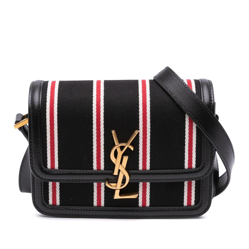 Saint Laurent AB Saint Laurent Black Canvas Fabric Small Striped Solferino Satchel In Box Italy