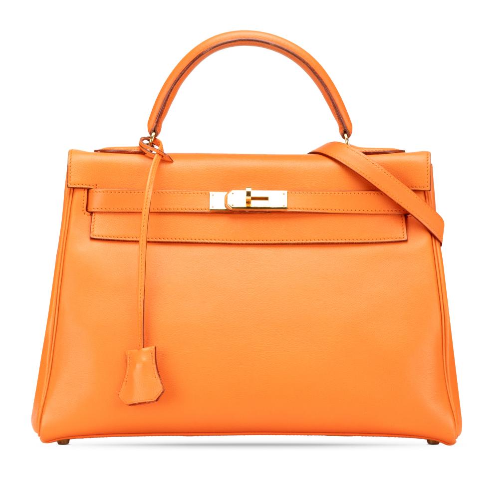 Hermès B Hermès Orange Calf Leather Gulliver Kelly Retourne 32 France