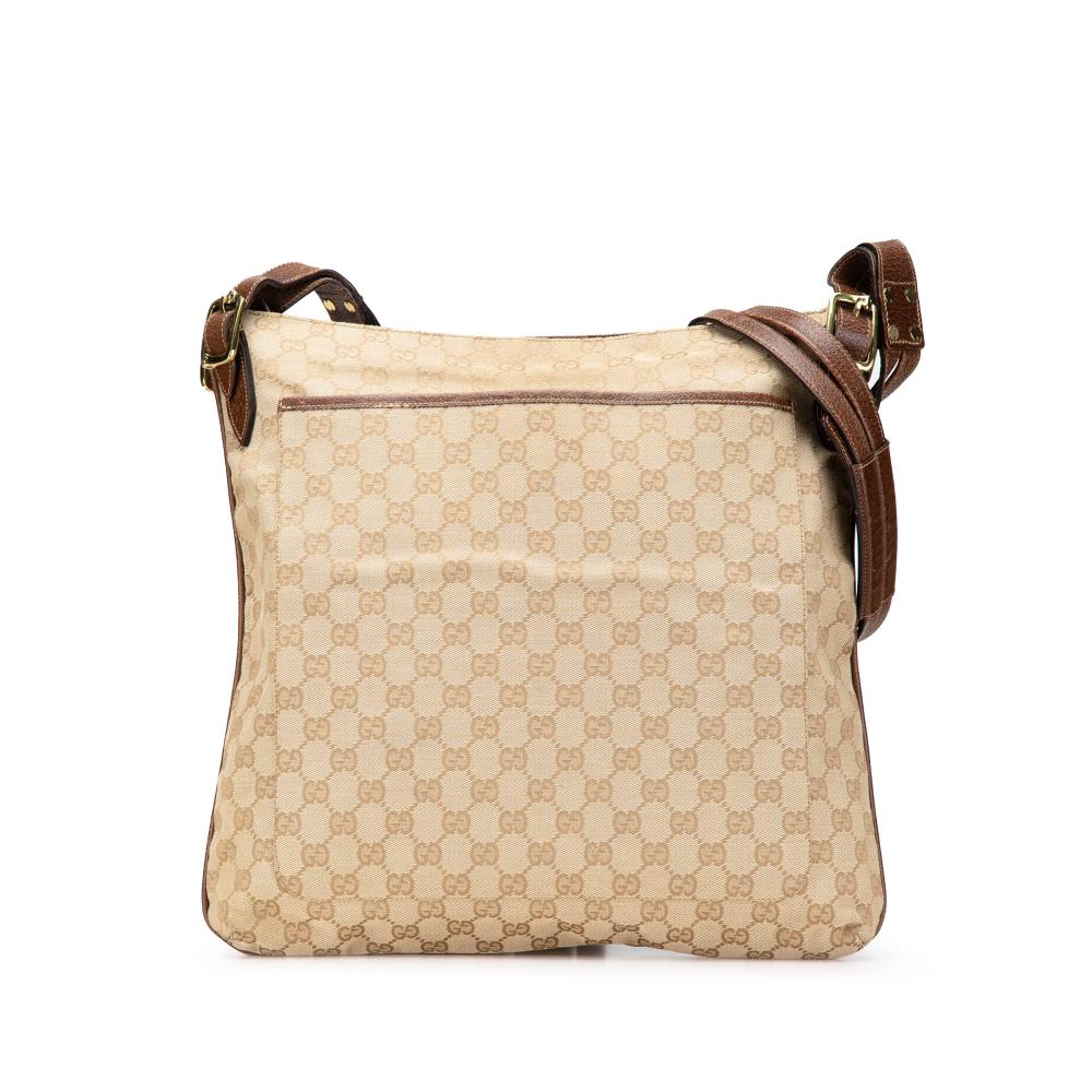 Gucci B Gucci Brown Beige Canvas Fabric GG Crossbody Italy