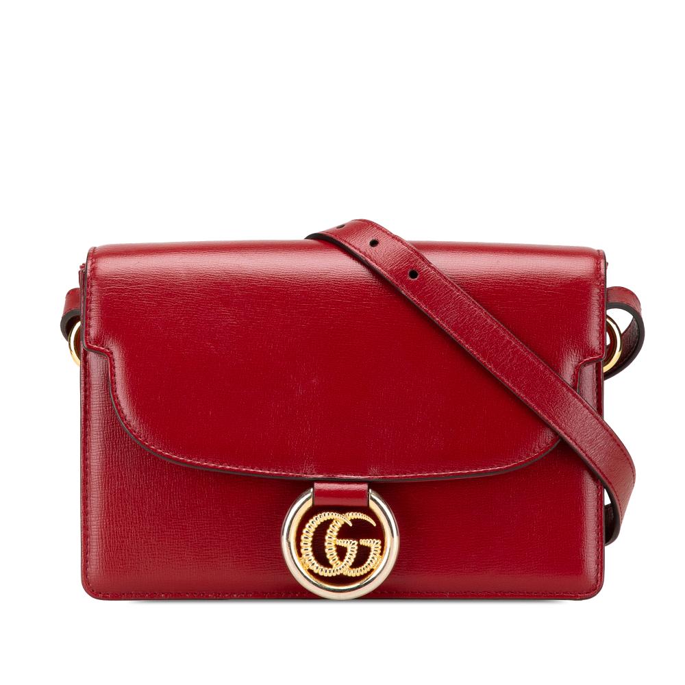 Gucci B Gucci Red Calf Leather Small Textured skin GG Ring Torchon Crossbody Italy