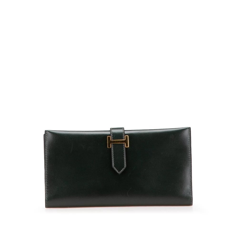 Hermès B Hermès Green Dark Green Calf Leather Box Bearn Wallet France