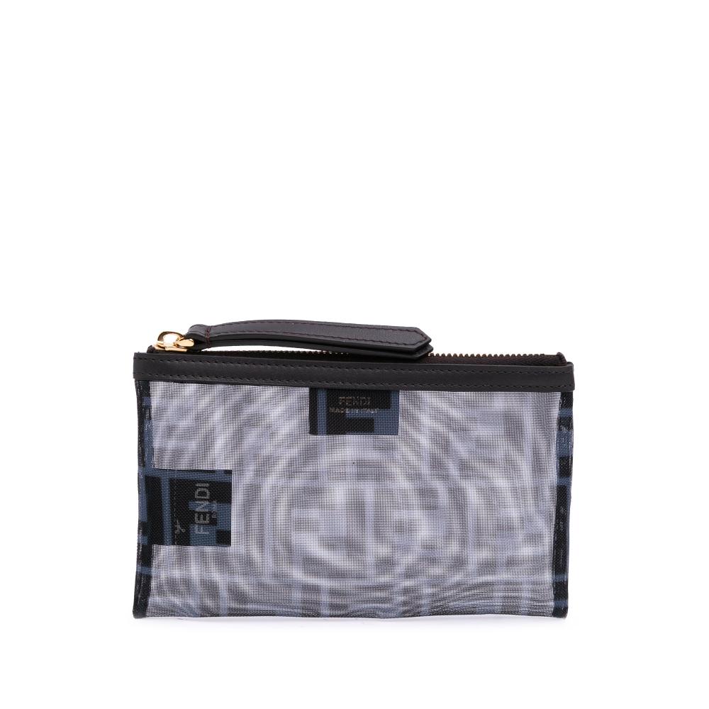 Fendi AB Fendi Gray Mesh Fabric FF Pouch Italy