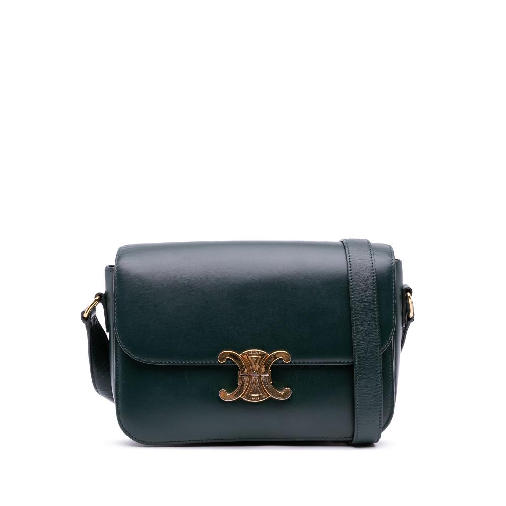 Celine B Celine Green Dark Green Calf Leather Classique Shiny skin Triomphe Crossbody Italy