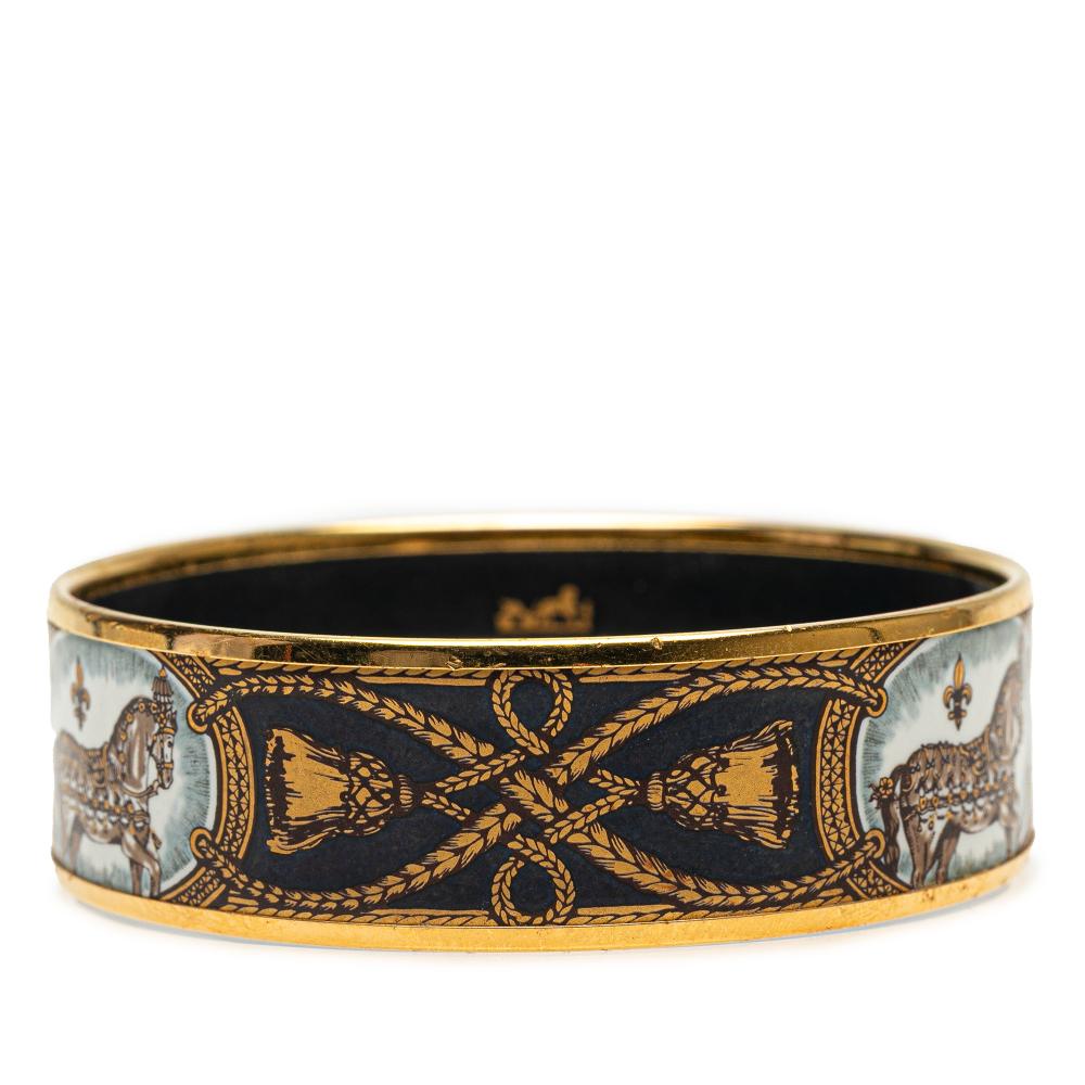 Hermès B Hermès Black with Gold Enamel Other Wide Grand Apparat Horse Bangle France