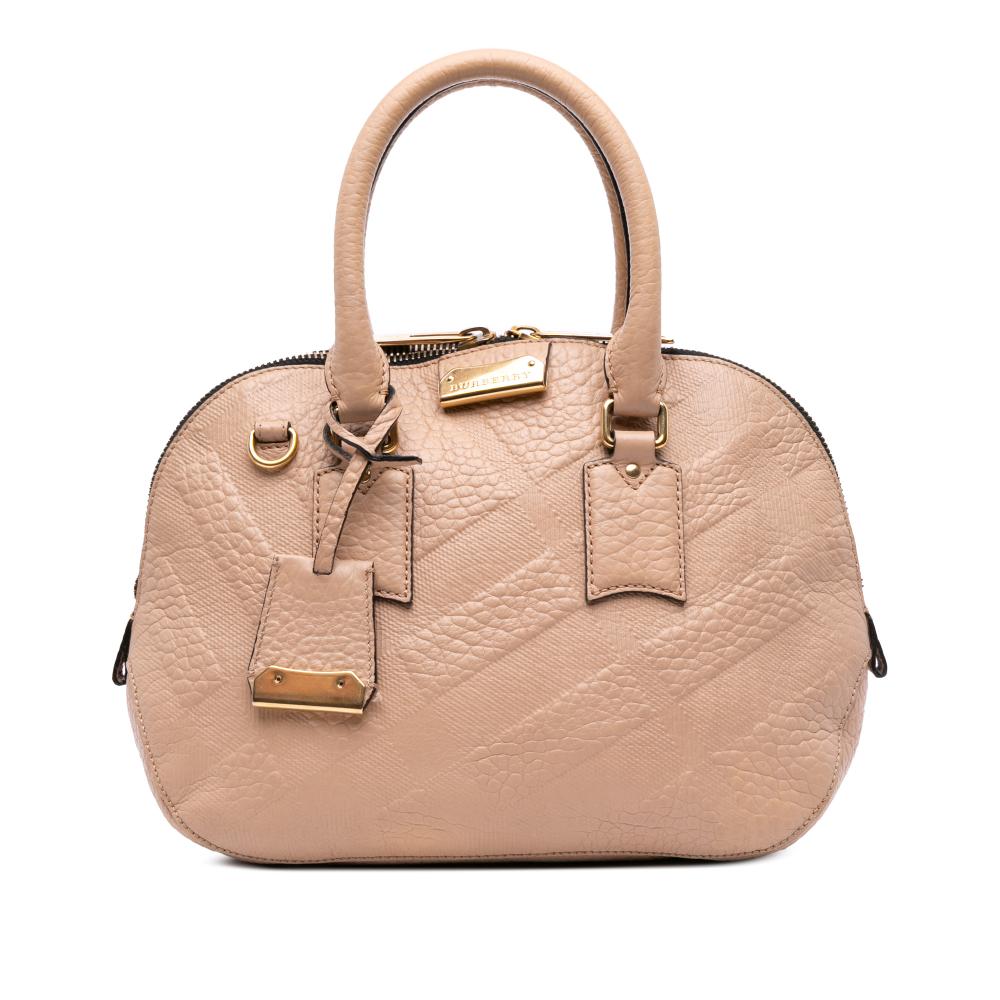 Burberry B Burberry Brown Nude Calf Leather Medium Heritage Grain Check Embossed Orchard Bowling Bag Romania