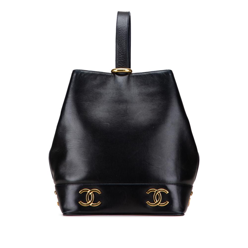 Chanel B Chanel Black Lambskin Leather Leather Triple CC Lambskin Bucket Italy