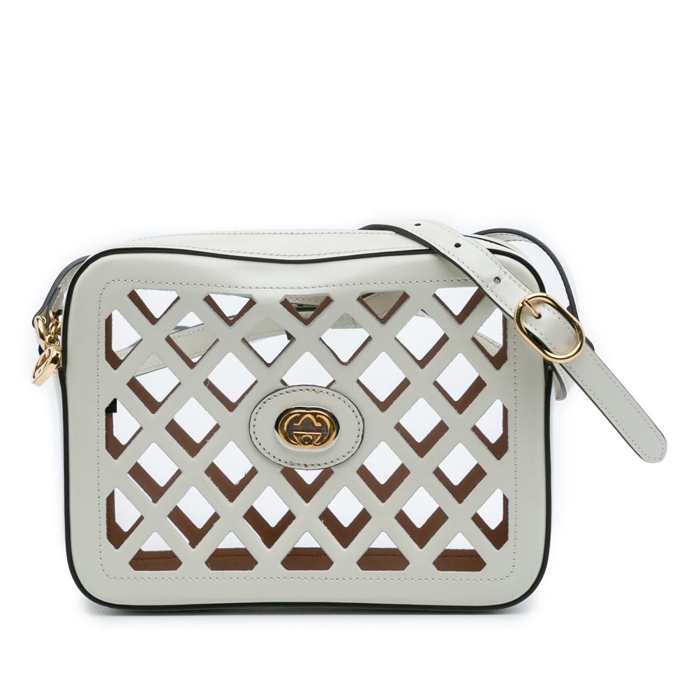 Gucci B Gucci White with Multi Calf Leather Cutout and Flora Canvas Infinity Crossbody Italy