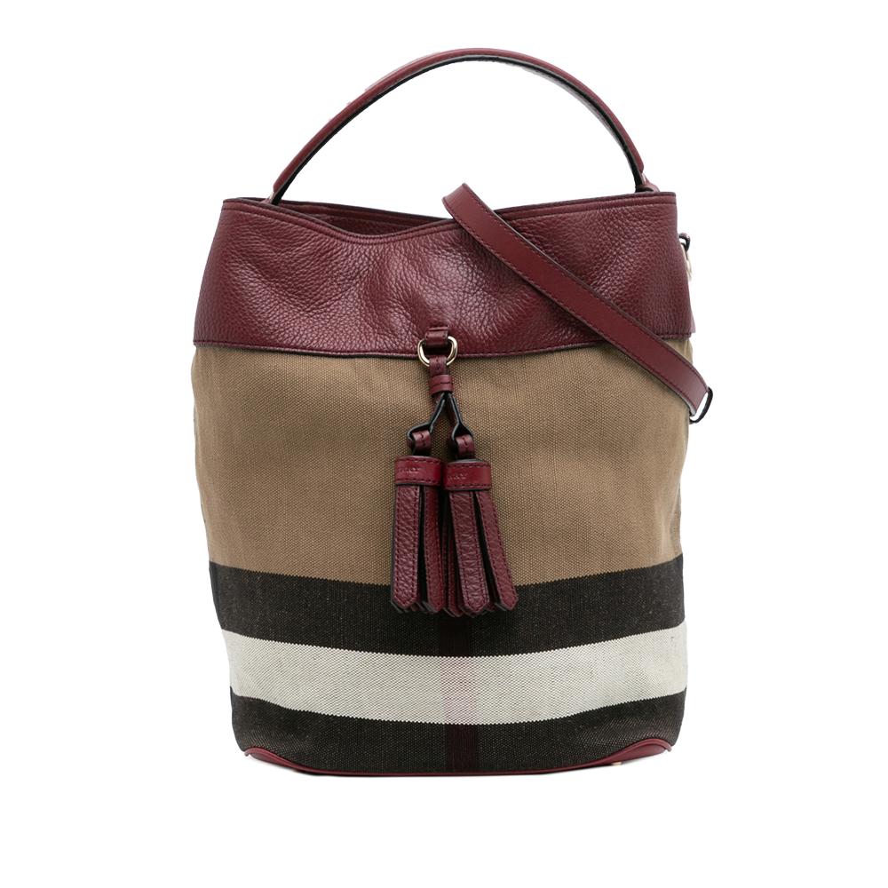 Burberry Brown Medium Mega Check Canvas and Grained Calfskin Ashby Tassel Bucket Bag China