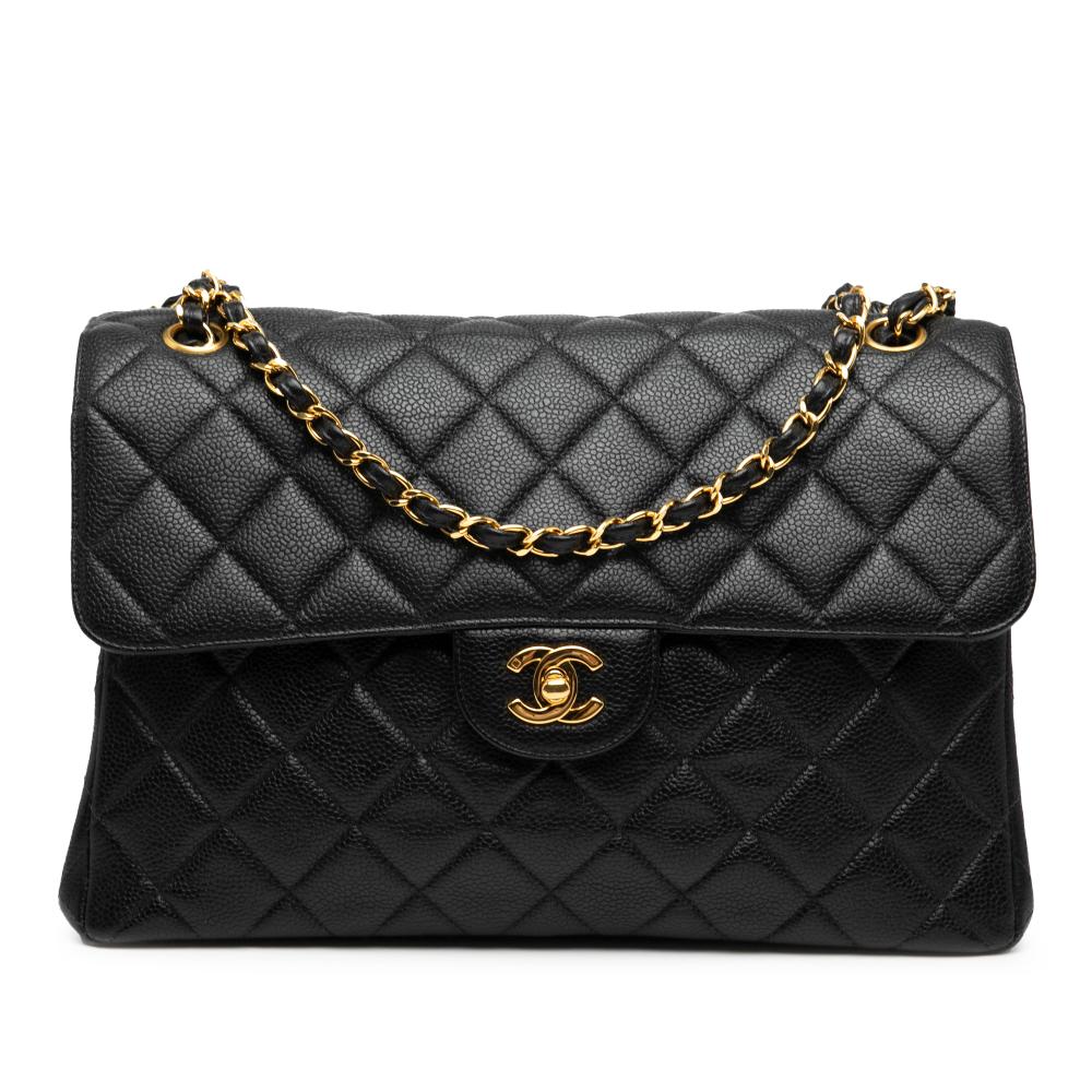 Chanel B Chanel Black Caviar Leather Leather Jumbo Quilted Caviar Double Sided Flap France