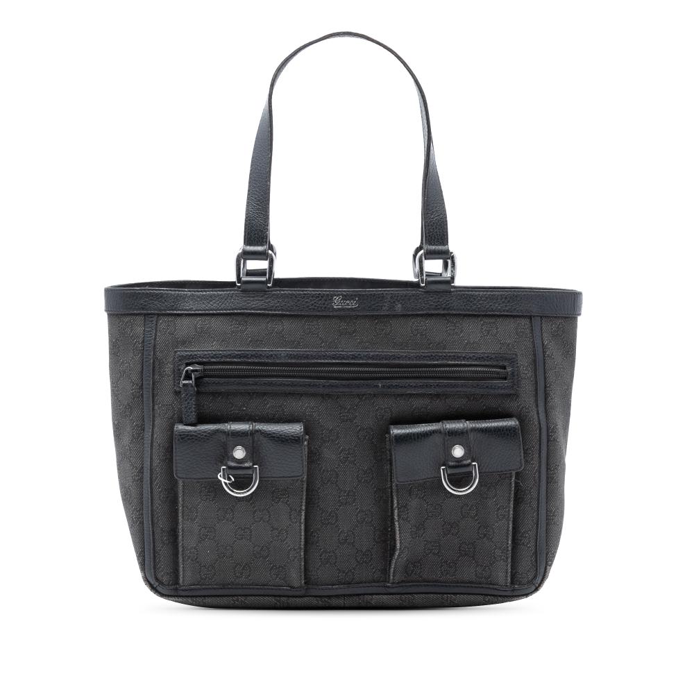 Gucci B Gucci Gray Dark Gray Denim Fabric GG Abbey D Ring Pocket Tote Italy