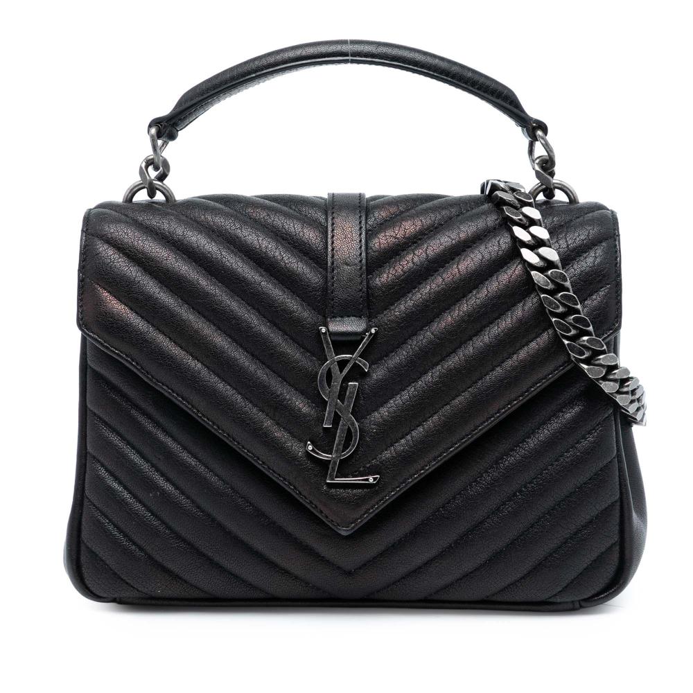Saint Laurent Black Medium Chevron Sheepskin Monogram College Satchel Italy