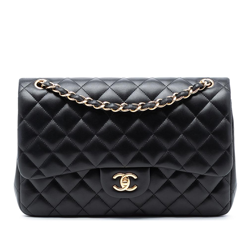 Chanel AB Chanel Black Lambskin Leather Leather Jumbo Classic Lambskin Double Flap Italy