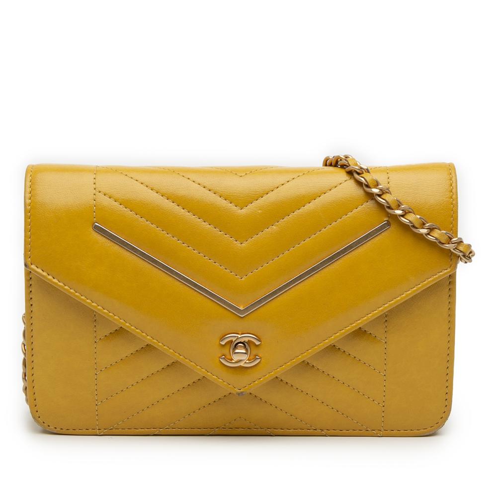 Chanel B Chanel Yellow Lambskin Leather Leather Small Reversed Chevron Lambskin Flap Italy