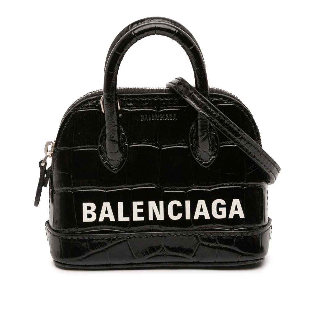 Balenciaga AB Balenciaga Black Calf Leather Mini Crocodile Embossed skin Ville Satchel Italy