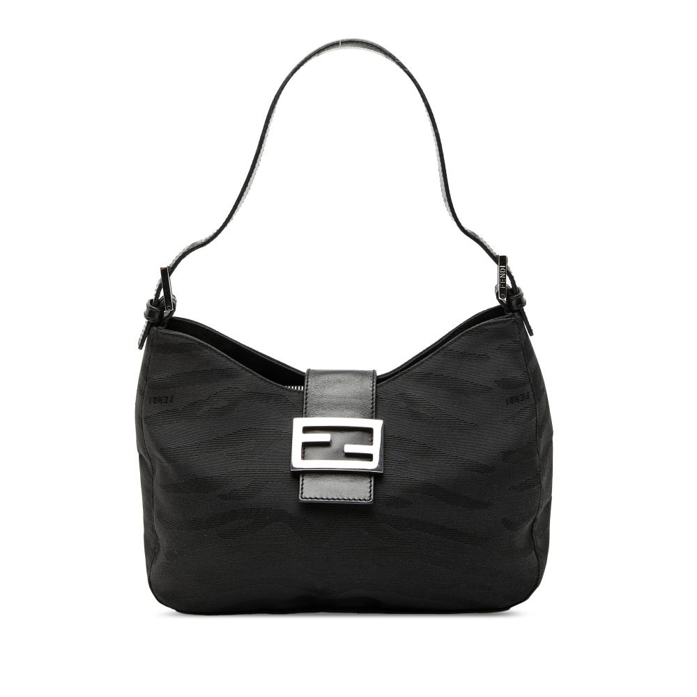 Fendi B Fendi Black Canvas Fabric FF Zebra Print Shoulder Bag Italy