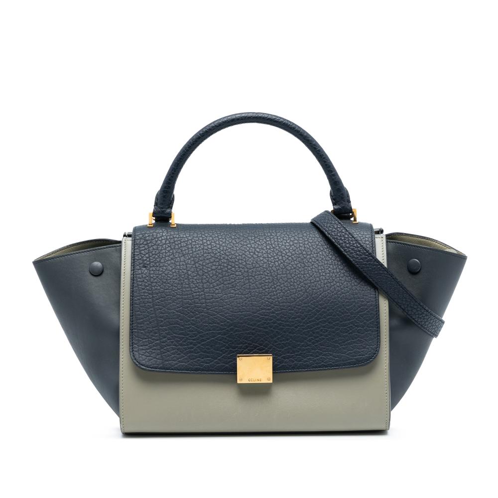 Celine B Celine Blue Navy with Multi Calf Leather Medium Tricolor Trapeze Satchel Italy
