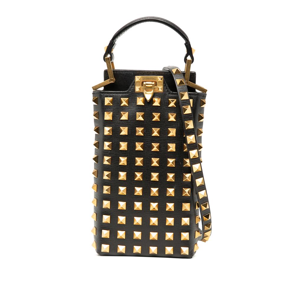 Valentino B Valentino Black Calf Leather Rockstud Alcove Smartphone Case Italy