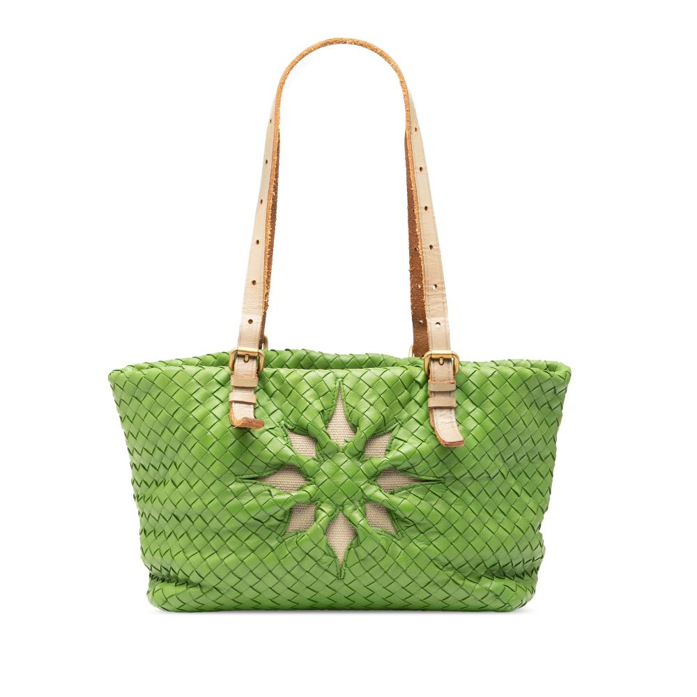 Bottega Veneta B Bottega Veneta Green Nappa Leather Leather Nappa Intrecciato Marquise Flower Tote Italy