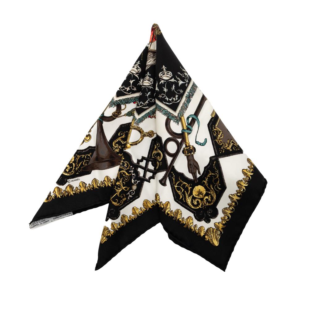 Hermès A Hermès White with Black Silk Fabric Ludovicus Magnus Handkerchief France