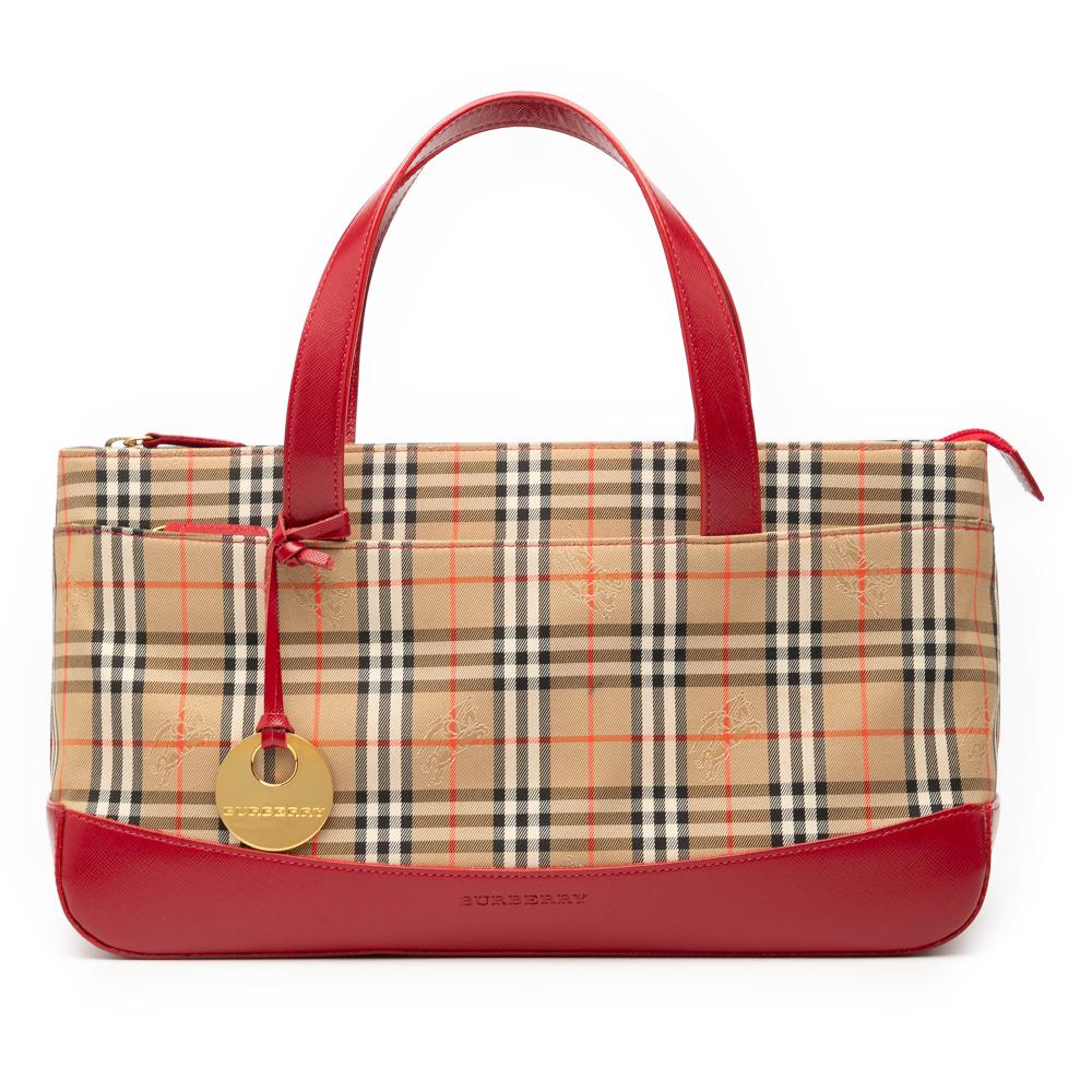 Burberry B Burberry Brown Beige with Red Canvas Fabric Haymarket Check Handbag United Kingdom