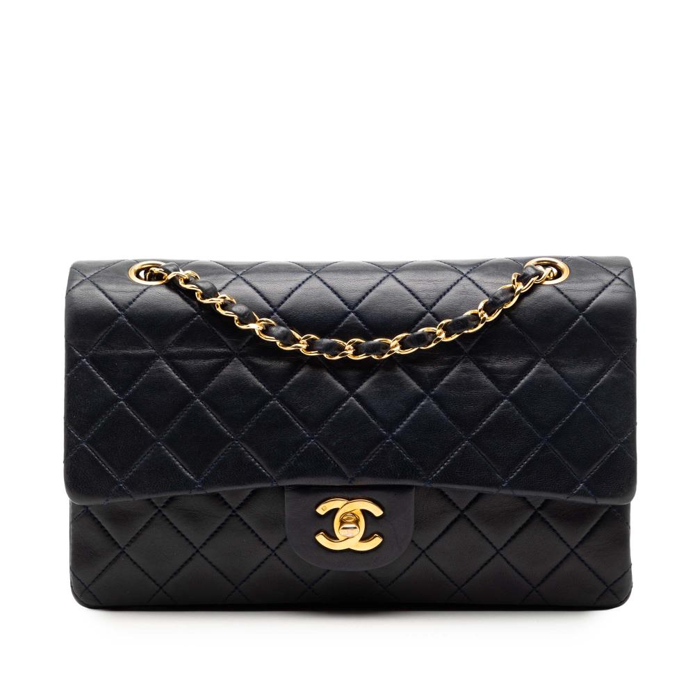 Chanel B Chanel Blue Navy Lambskin Leather Leather Medium Classic Lambskin Double Flap France
