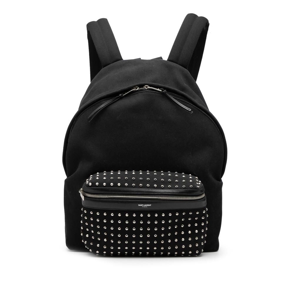 Saint Laurent B Saint Laurent Black Canvas Fabric Studded City Backpack Italy