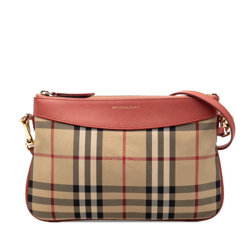 Burberry B Burberry Brown Beige with Pink Canvas Fabric Haymarket Check Peyton Crossbody Italy