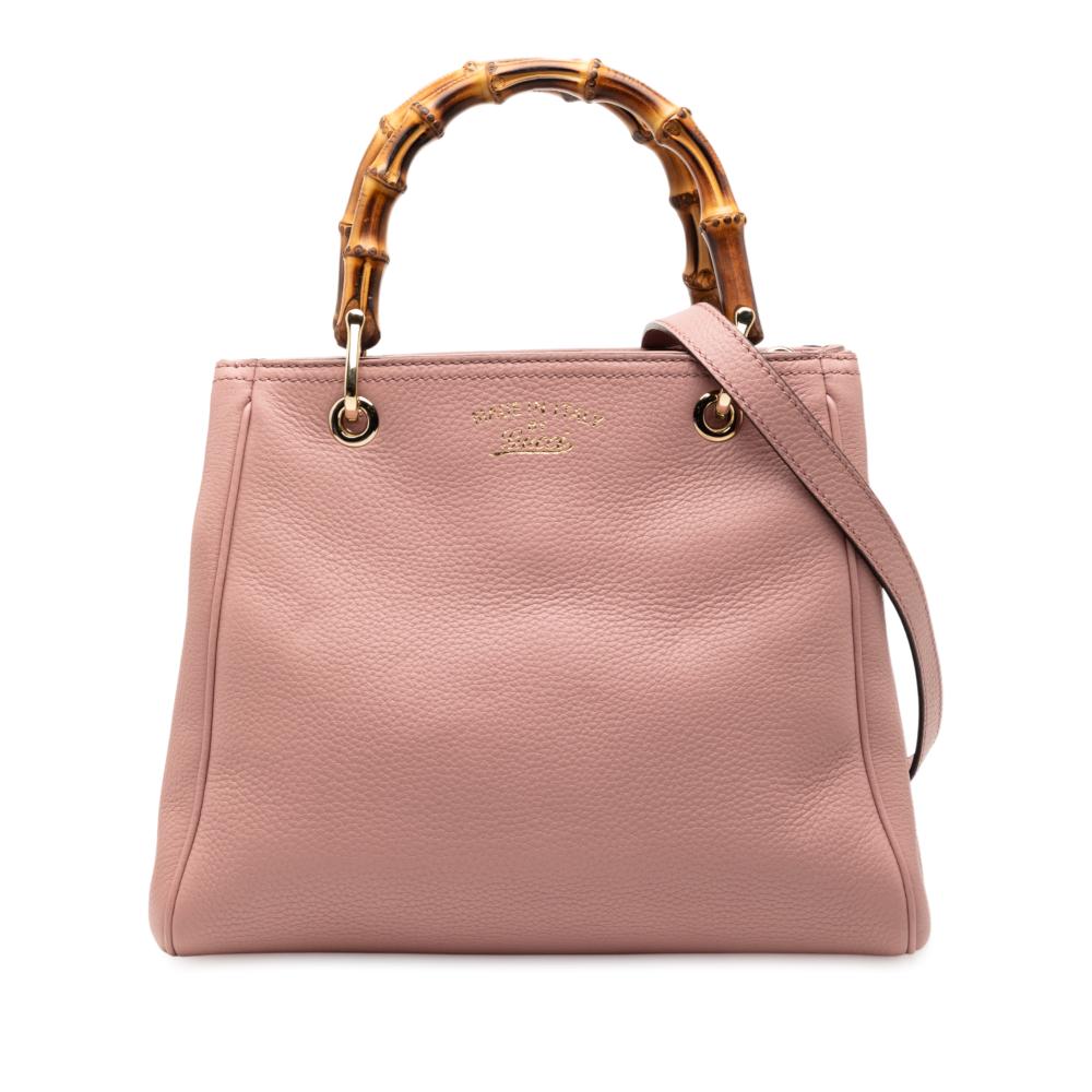 Gucci B Gucci Pink Calf Leather Small skin Bamboo Shopper Satchel Italy