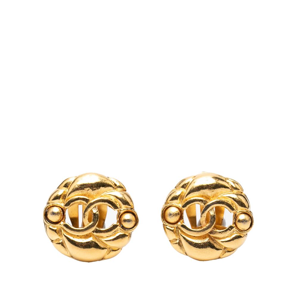Chanel AB Chanel Gold Gold Plated Metal CC Round Clip On Earrings France