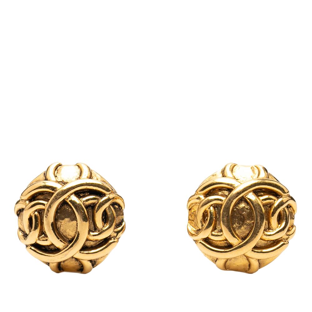 Chanel B Chanel Gold Gold Plated Metal CC Round Clip On Earrings France