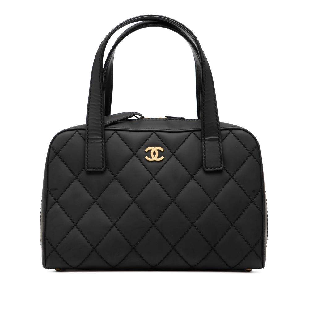 Chanel B Chanel Black Calf Leather CC Quilted skin Wild Stitch Handbag Italy