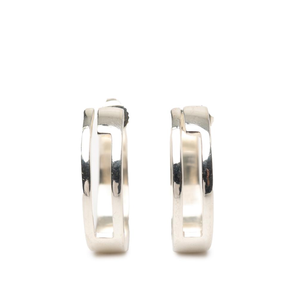 Gucci B Gucci Silver Stainless Steel Metal Sterling Silver Square G Cutout Hoop Earrings Italy
