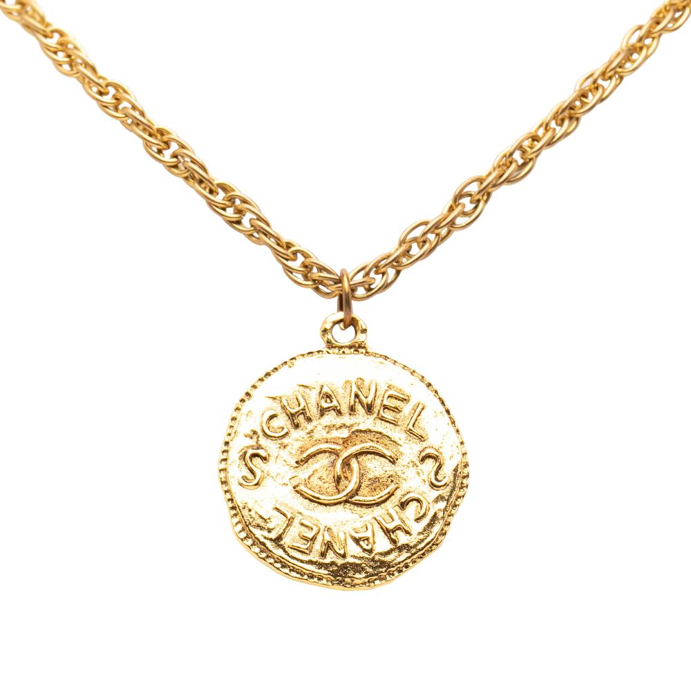 Chanel B Chanel Gold Gold Plated Metal CC Medallion Pendant Necklace France