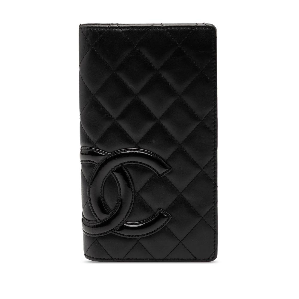 Chanel B Chanel Black Lambskin Leather Leather Quilted Lambskin Cambon Ligne Bifold Wallet Italy