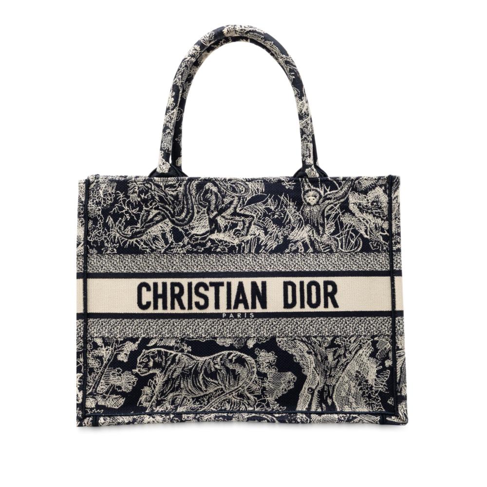 Christian Dior B Dior Blue Navy Canvas Fabric Medium Embroidered Reverse Dioriviera Toile De Jouy Book Tote Italy